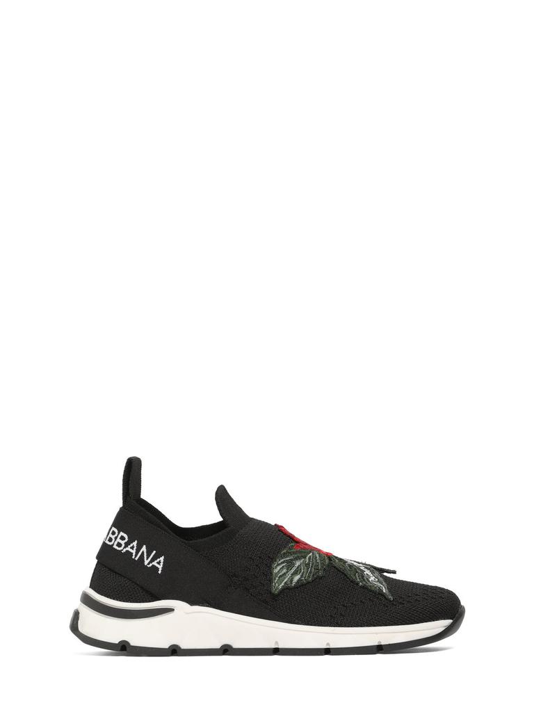 DOLCE & GABBANA Rose Knit Slip-on Sneakers W/logo