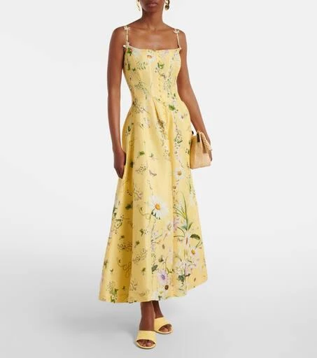 Camilla Women's Linen and Silk Floral Corset Dress - YELLOW - Size L - Daisy Chains