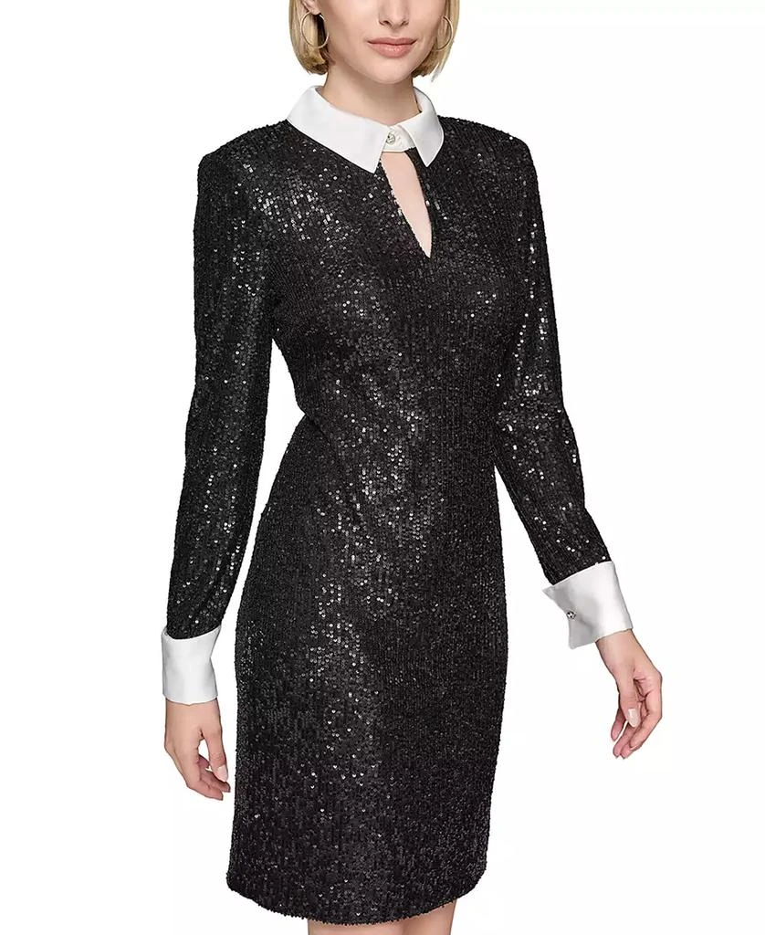 Karl Lagerfeld Paris Women's Collared Sequin French Cuff Dress 8