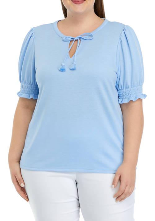 Crown & Ivy™ Ivy Plus Size Tassel Tie Peasant Top