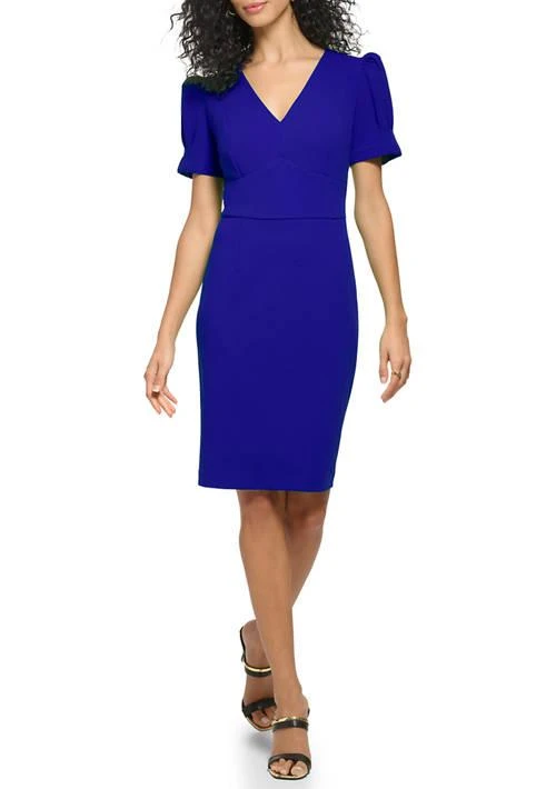 DKNY Womens Short Sleeve V Neck Solid Sheath Dress 1