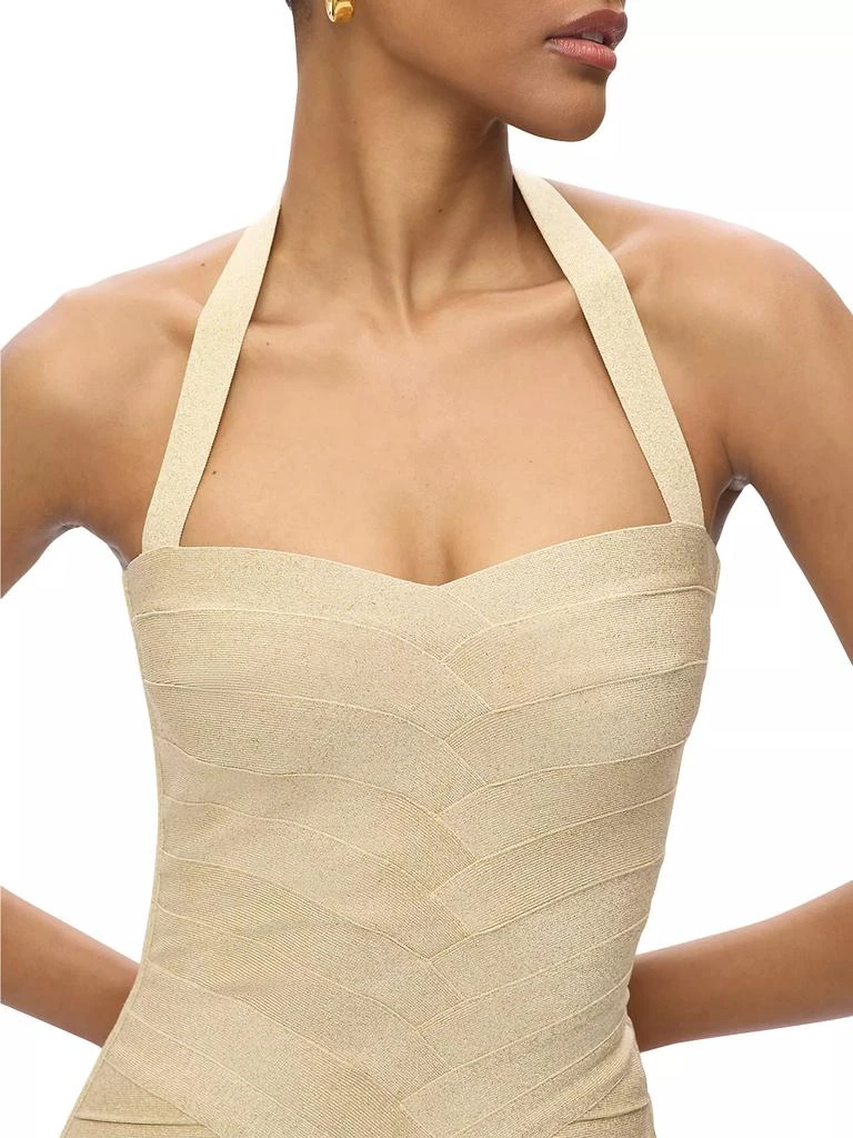 Herve Leger Iris Metallic Bandage Halter Gown 8