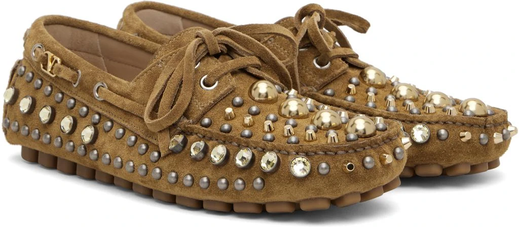 Valentino Brown Mixed Studs Boat Shoes 4