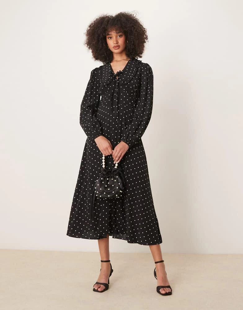 Nobody's Child Nobody's Child Otillie midi dress in black and white spot 1