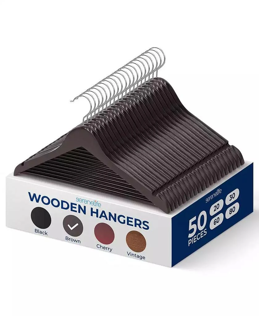 SereneLife 50-Pack Wooden Coat Hangers – Durable Suit Hangers with 360° Swivel Hook
Notches – Slim Design for Shirts, Jackets, Dresses, and More