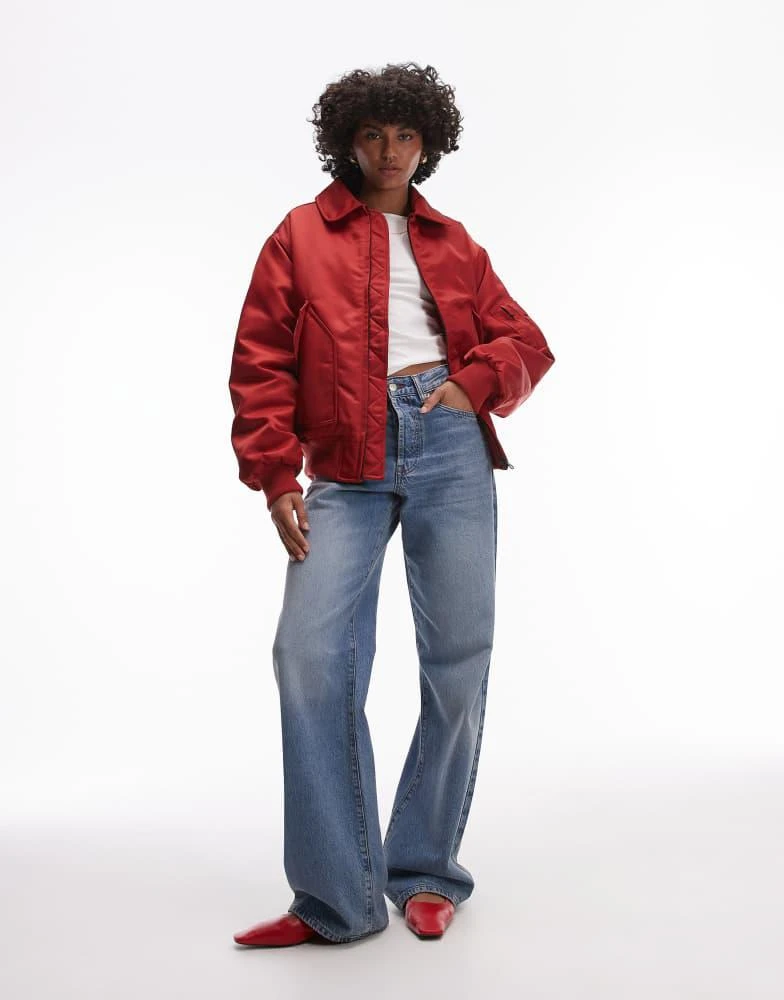Topshop Topshop twill nylon bomber jacket in red 1
