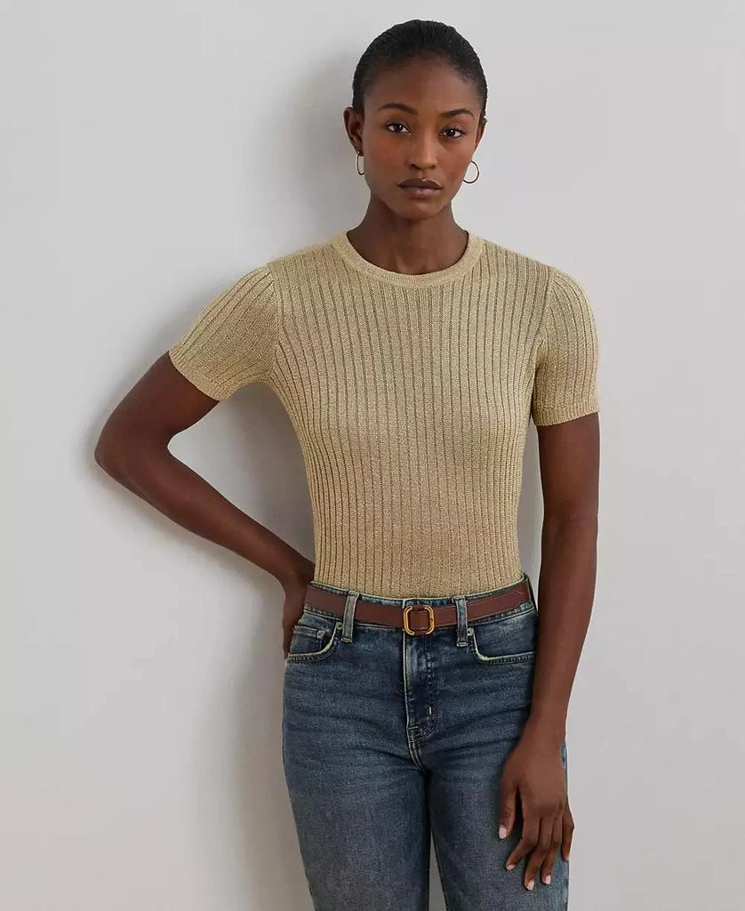 Ralph Lauren Women's Metallic Rib-Knit Short-Sleeve Sweater 1