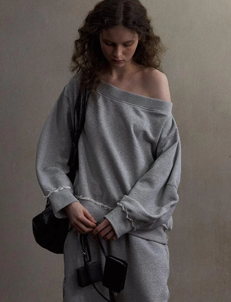 Pixie Market Grey Off-Shoulder Oversized Sweatshirt-PREORDER 6