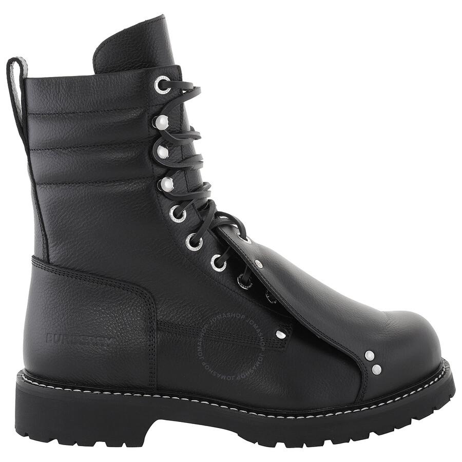 Burberry Lace Guard Detail Leather Ankle Boots - Shoes