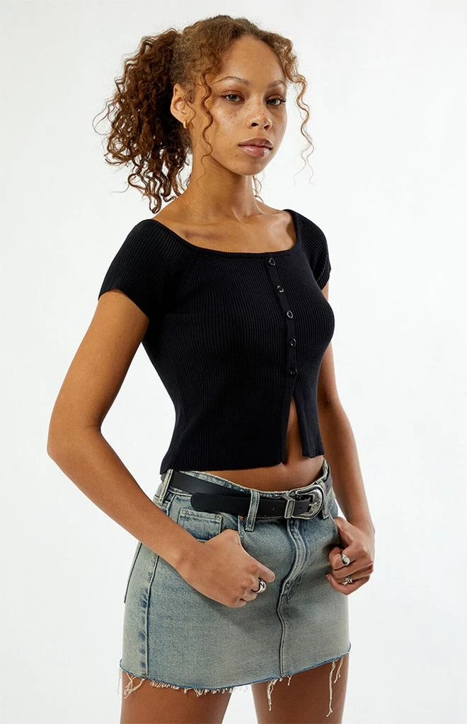LA Hearts Off-The-Shoulder Button Front Sweater 2