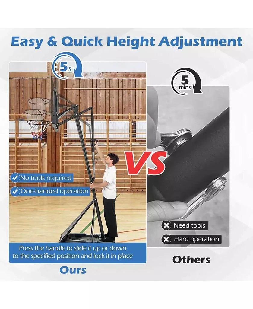 Costway 4.9-10 FT Basketball Hoop System with 44 Inch Shatterproof Backboard with Wheels 7