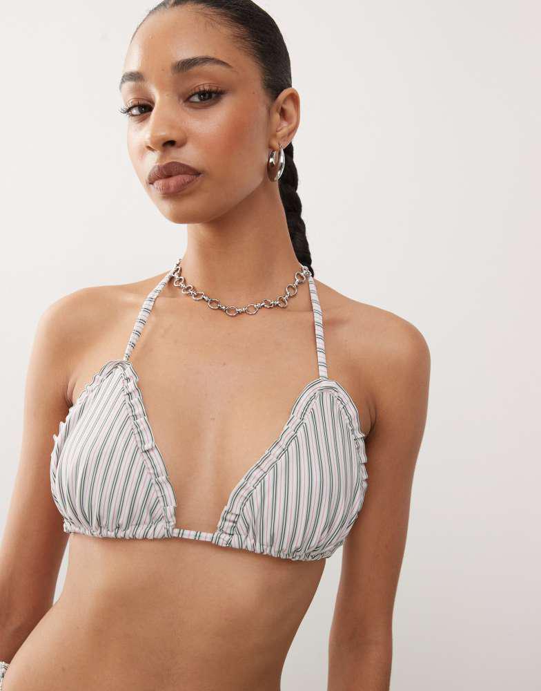 COLLUSION COLLUSION striped bikini top in white stripe