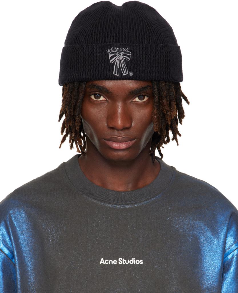 Acne Studios Blue Ribbed Face Logo Beanie - Hats - BeyondStyle