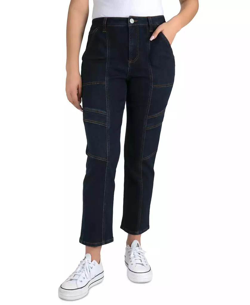 Indigo Rein Juniors' High-Rise Seamed Straight-Leg Jeans 1