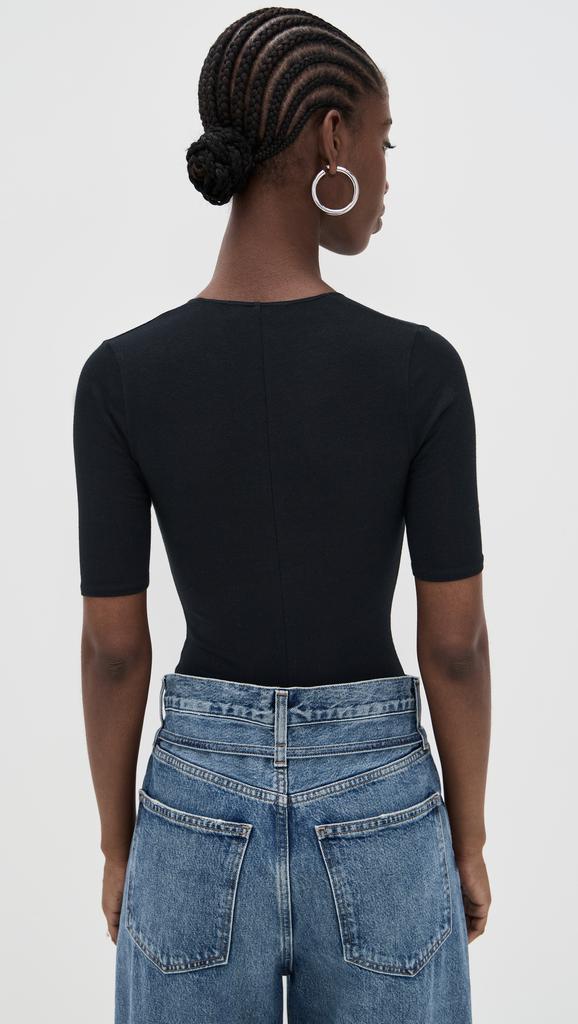 Fleur du Mal Cotton Deep V Thong Bodysuit