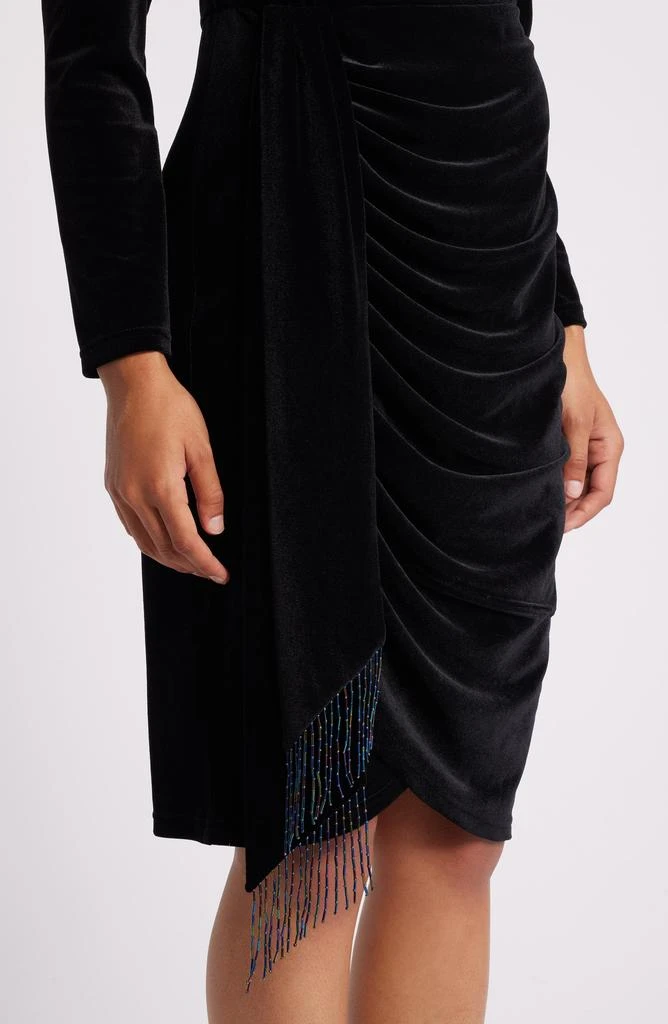Tahari Bead Detail Long Sleeve Stretch Velvet Cocktail Dress 4