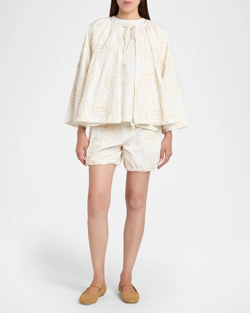 Moncler Embroidered Zip-Front Cape Top 2