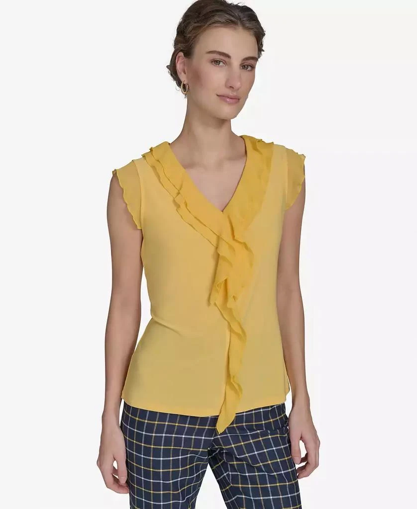 Tommy Hilfiger Women's Mixed-Media Ruffle-Front Blouse 1