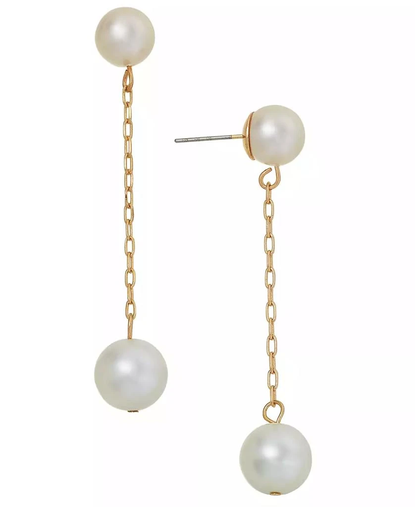 On 34th Gold-Tone Chain & Imitation Pearl Linear Drop Earrings, Created for Macy's 1