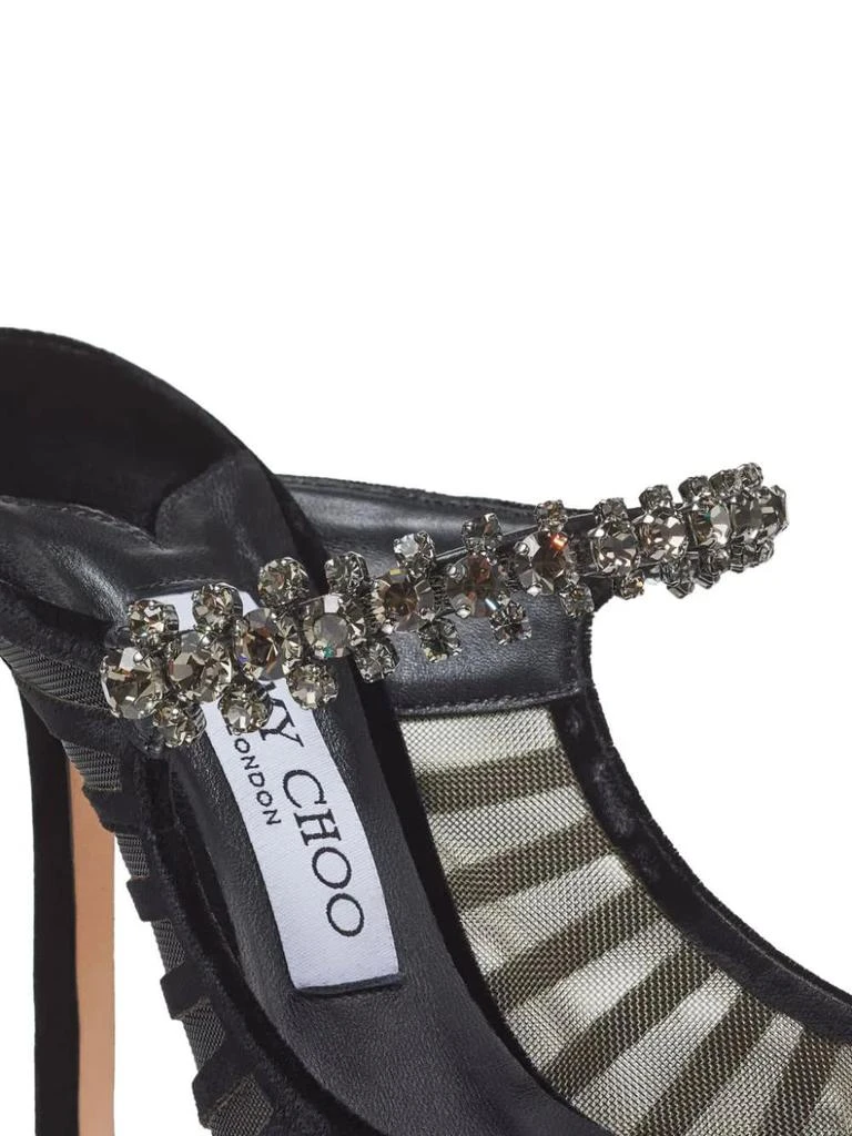 Jimmy Choo Black Flocked Velvet Striped Mesh Bing 100 Pumps With Crystals 4