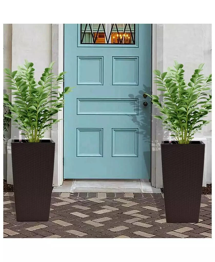 Streamdale Furniture Modern Faux Rattan Square Planter with Irrigation System (2-Pack, 22.6 inch, Brown) 2