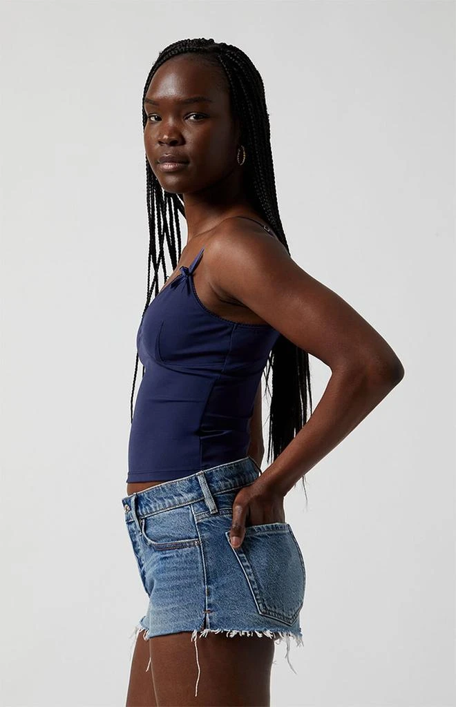 PacSun Medium Indigo Raw Cut Micro Denim Mom Shorts 3