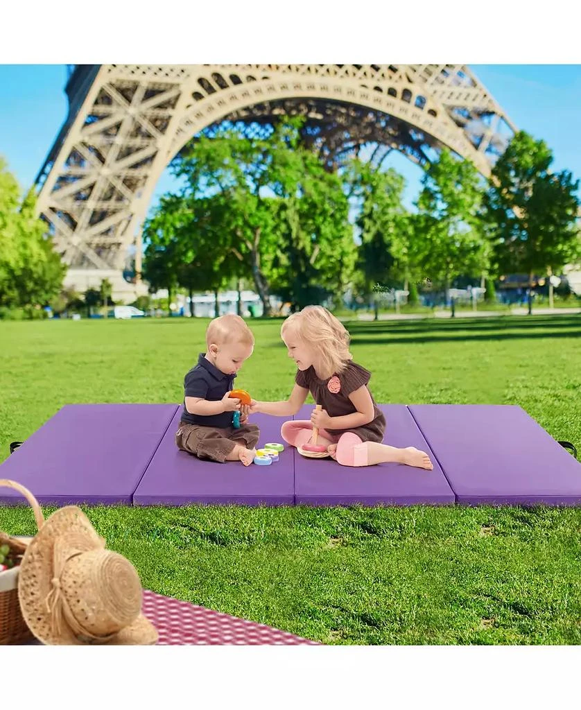 GOUUN 4-Panel PU Leather Folding Exercise Mat with Carrying Handles-Purple 7