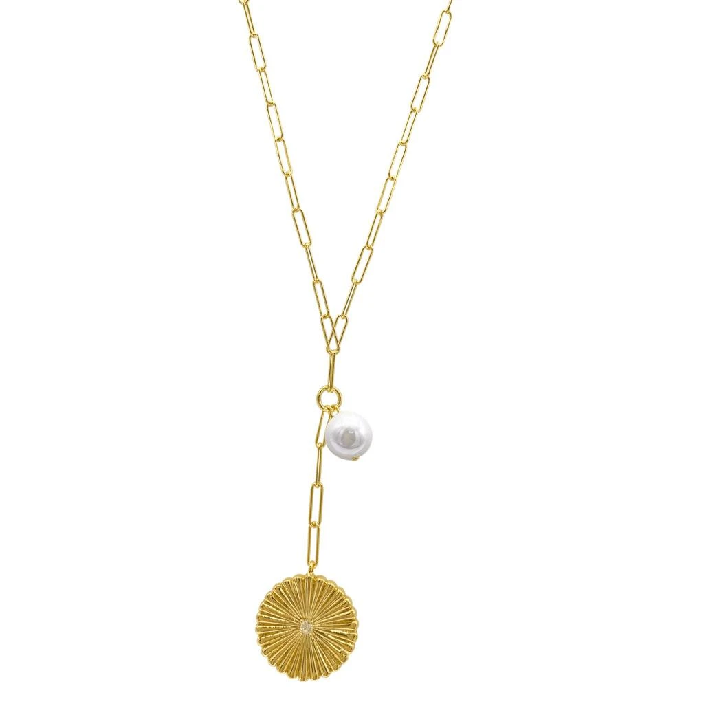 Adornia Sunburst Pendant Y- Necklace with Pearl Drop 1