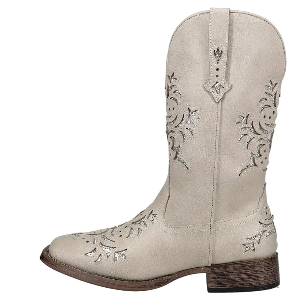 Roper Kennedy Tooled-Inlay Glitter Square Toe Pull On Cowboy Boots 3