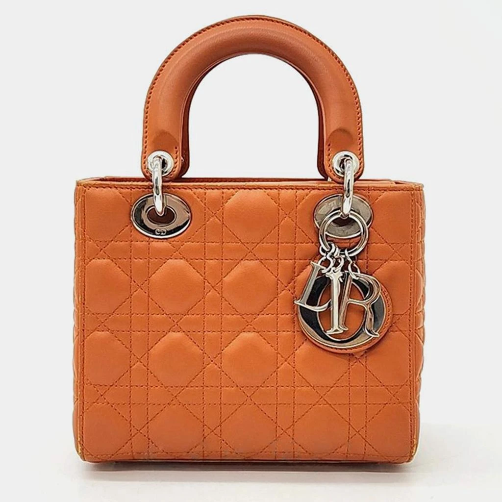 Dior Christian Dior Orange Leather Cannage Small Lady Dior Bag  1