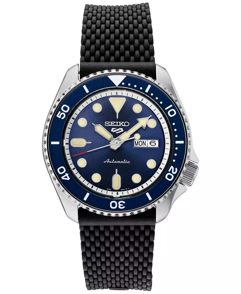 Seiko Men's Automatic 5 Sports Black Silicone Strap Watch 43mm 1