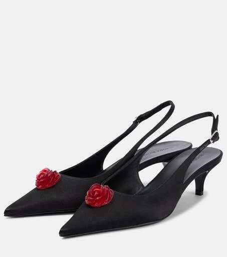 Magda Butrym 45 floral-appliqué satin slingback pumps 4