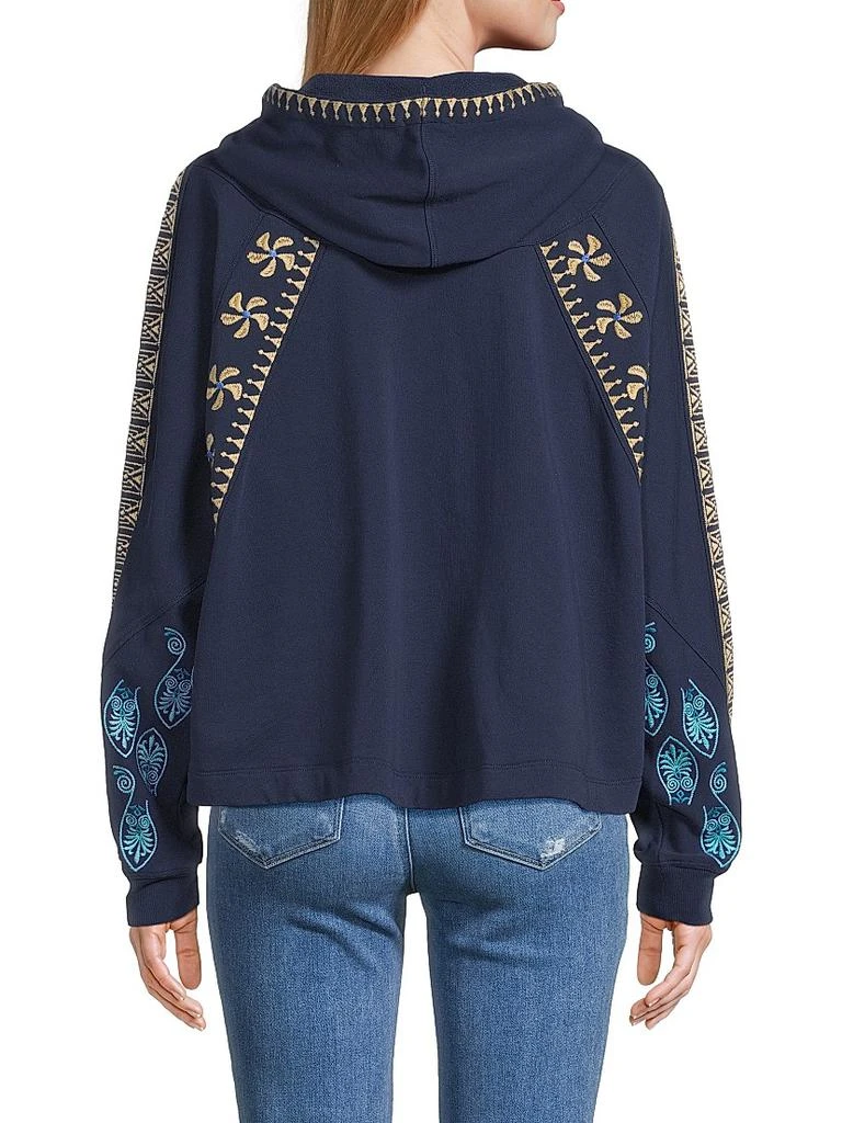 Johnny Was Embroidered Cotton Zip-Front Hoodie 5