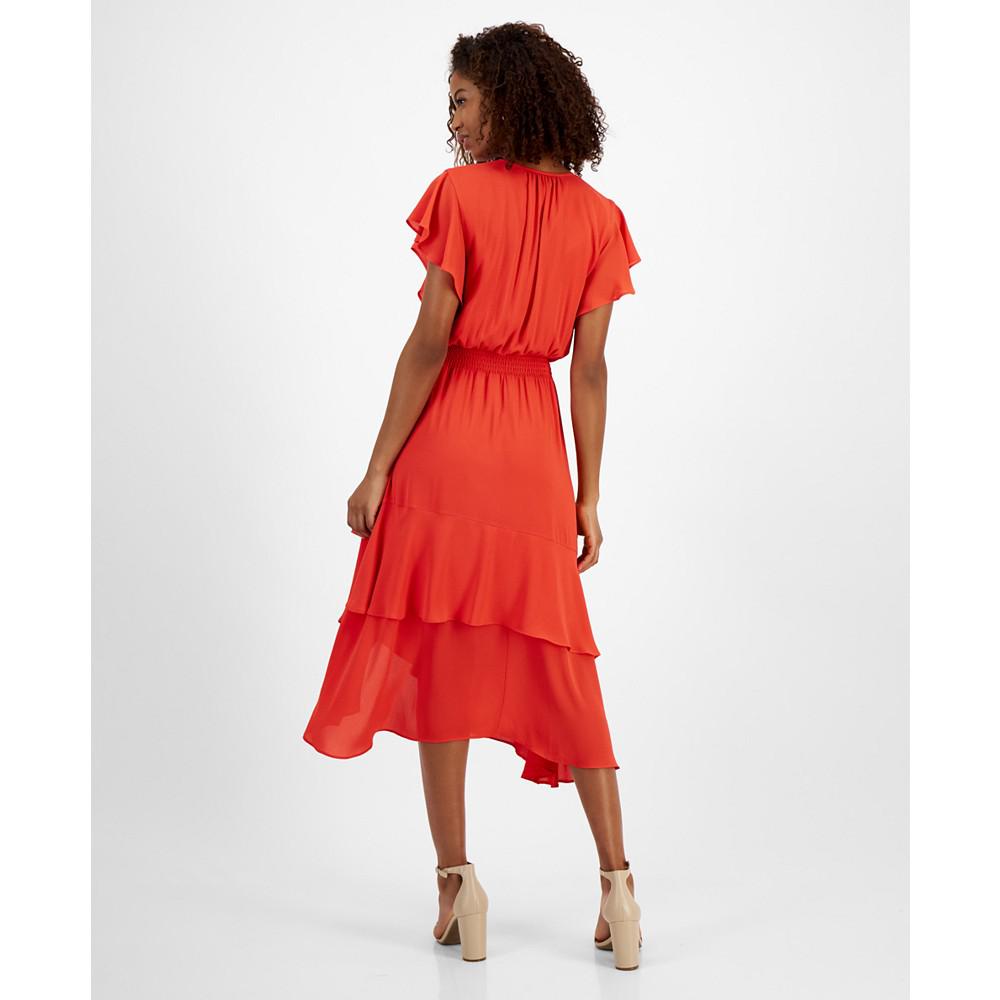 T Tahari T Tahri Women's Flutter-Sleeve Fit & Flare Midi Dress