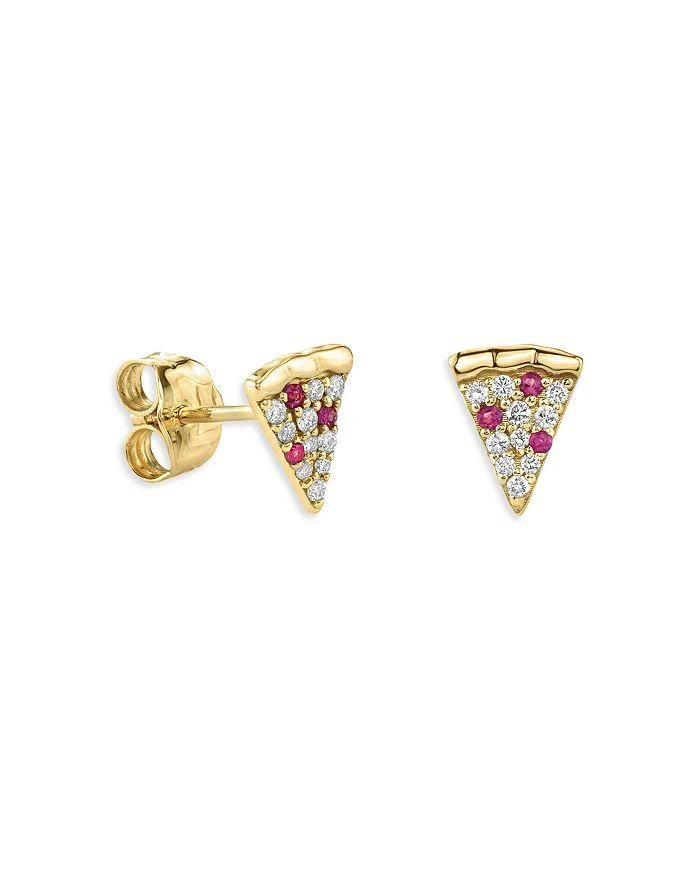 Sydney Evan 14k Yellow Gold Ruby 
Diamond Pizza Slice Single Stud Earring