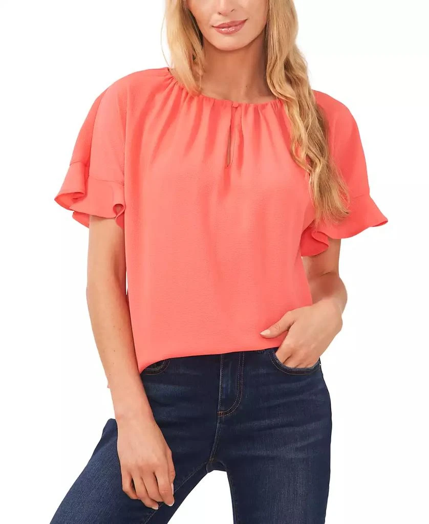 CeCe Women's Short Sleeve Drop Shoulder Wide Scoop Neck Blouse 1