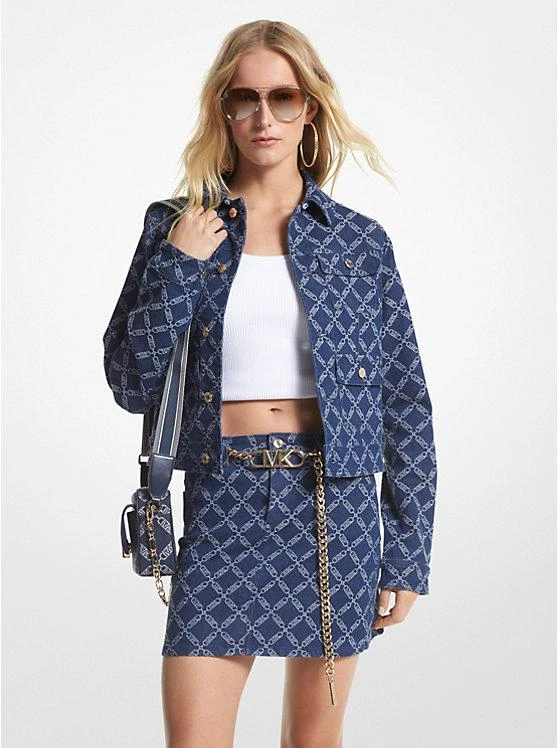Michael Kors Empire Logo Denim Belted Mini Skirt 1