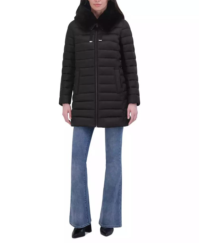 Tahari Women's Faux-Fur-Trim Hooded Packable Shine Puffer Coat 5