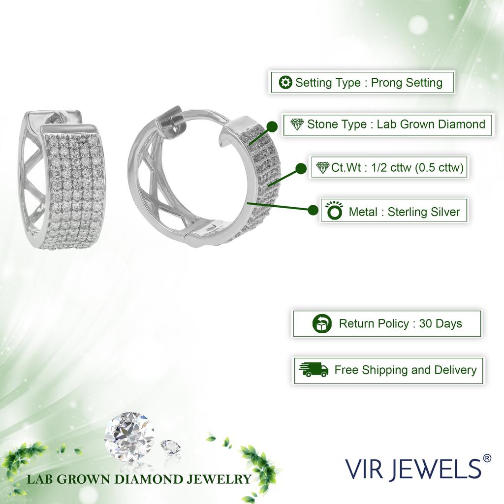 Vir Jewels 1/2 cttw Round Lab Grown Diamond hoop earrings .925 Sterling Silver Prong Set for Women