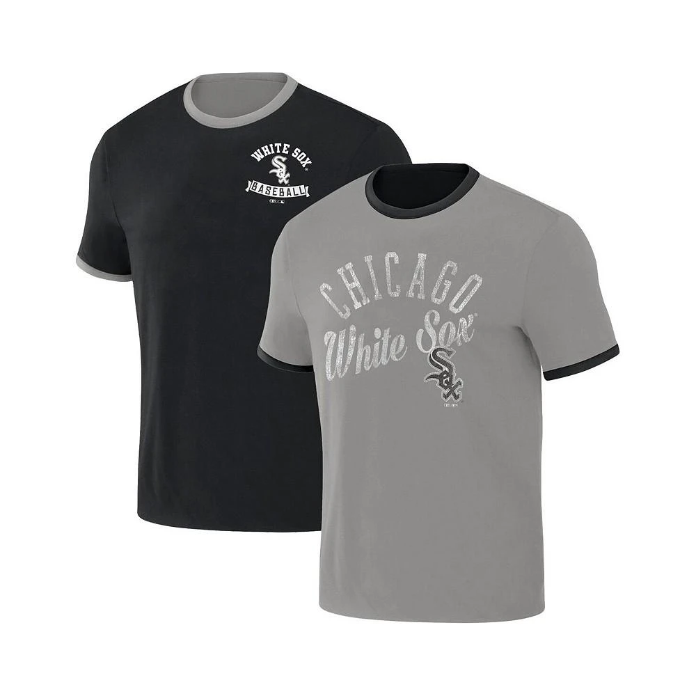 Fanatics Men's Darius Rucker Collection by Black, Gray Distressed Chicago White Sox Two-Way Ringer Reversible T-shirt