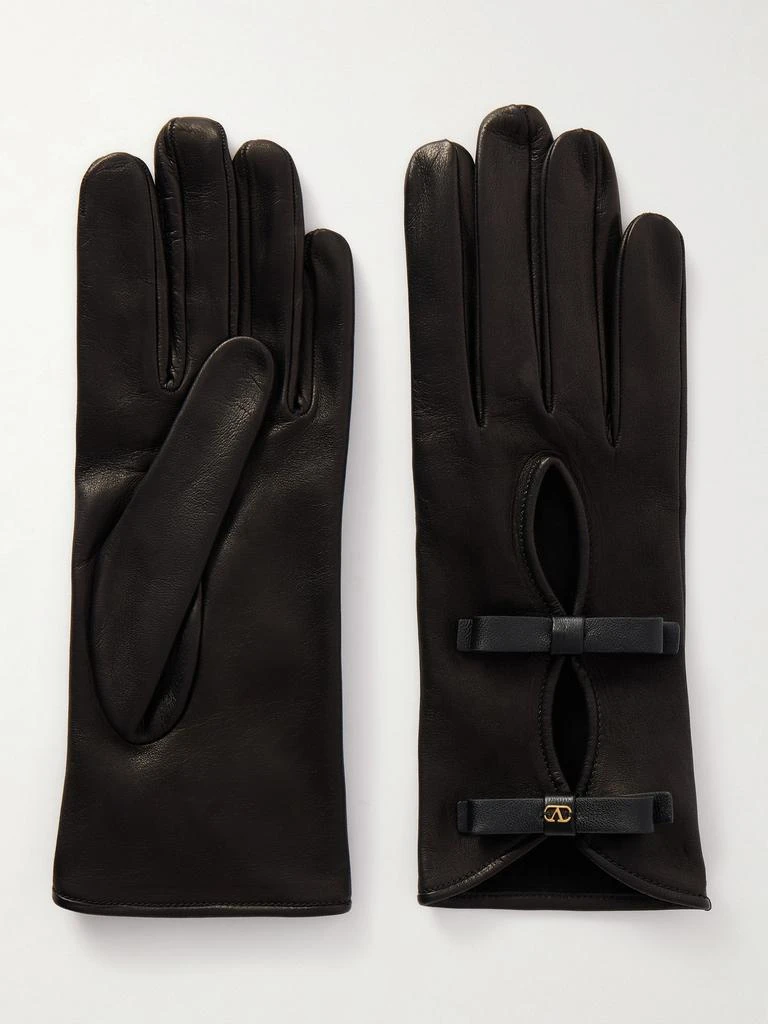 Valentino Vlogo Bow-embellished Leather Gloves