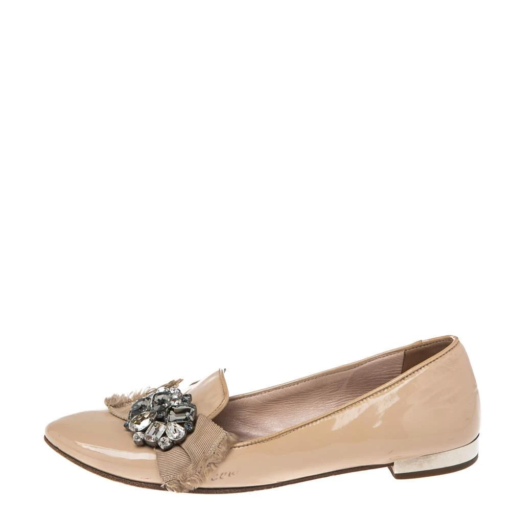 Miu Miu Miu Miu Nude Patent Leather Crystals Bow Ballet Flats Size 37 2