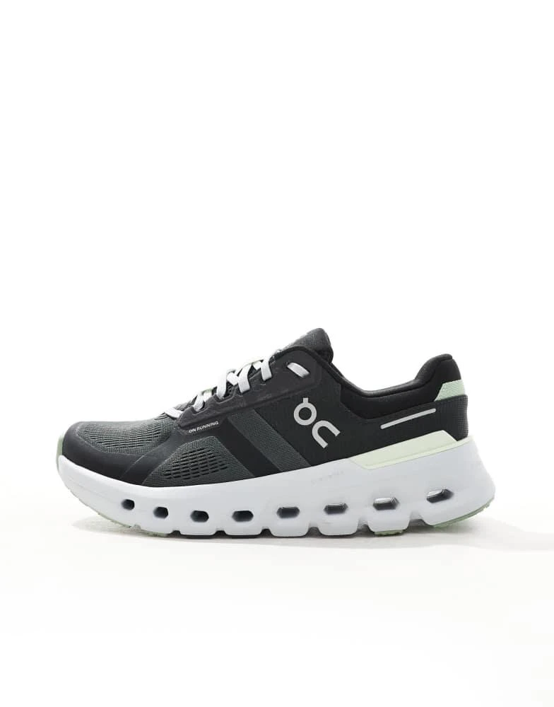 On ON Cloudrunner 2 running trainers in black and lime green 5