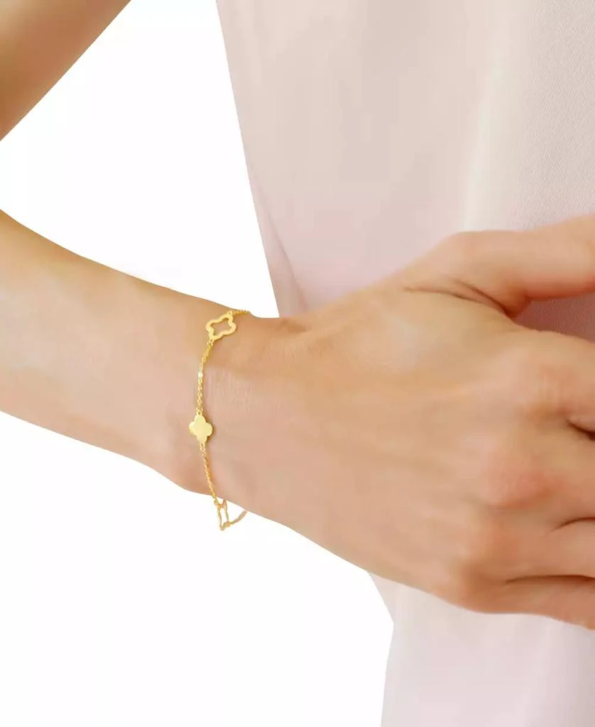 Macy's Solid & Silhouette Alternating Clover Station Link Bracelet in 14k Gold 2
