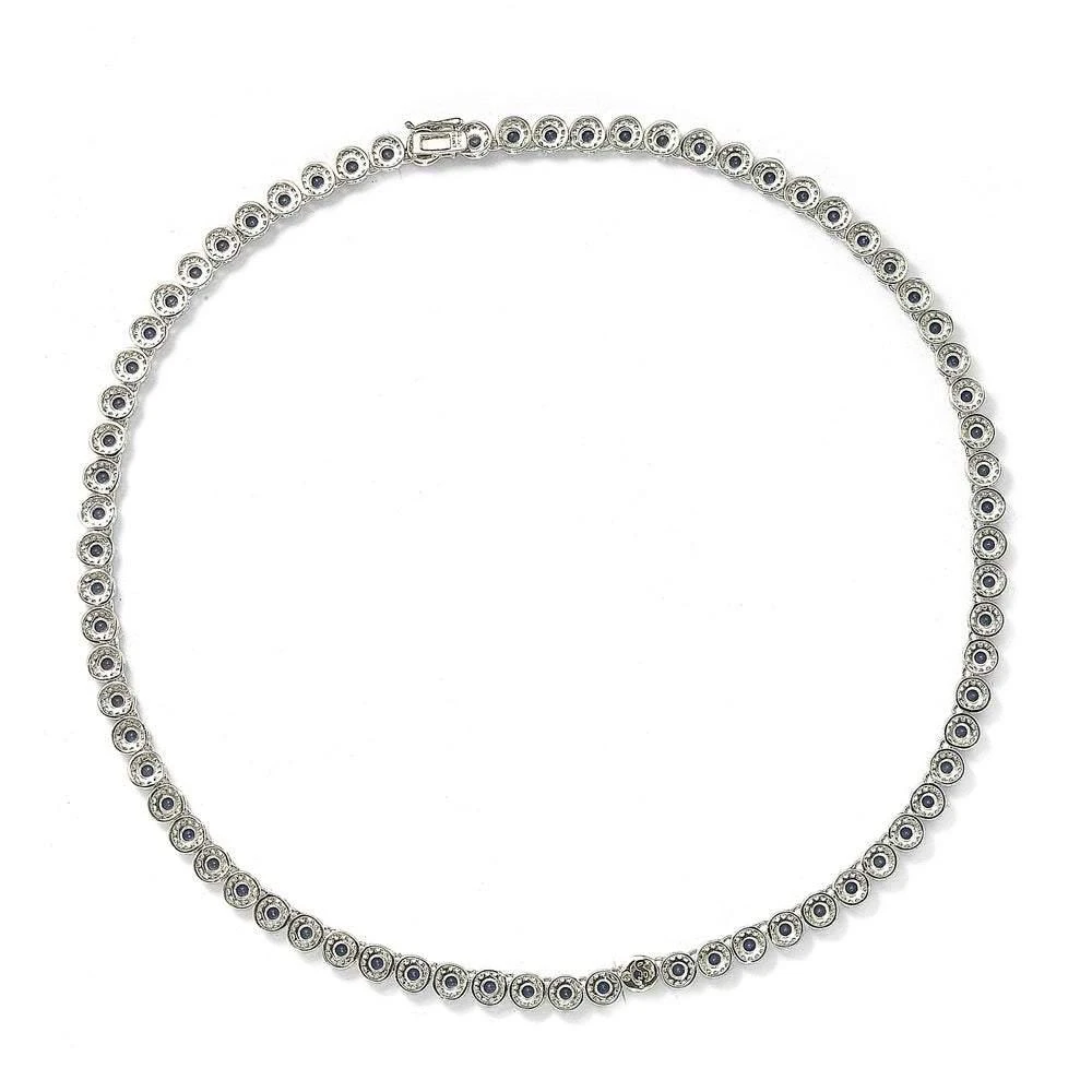 Suzy Levian Sterling Silver Sapphire and Diamond Accent Tennis Necklace - Blue 2