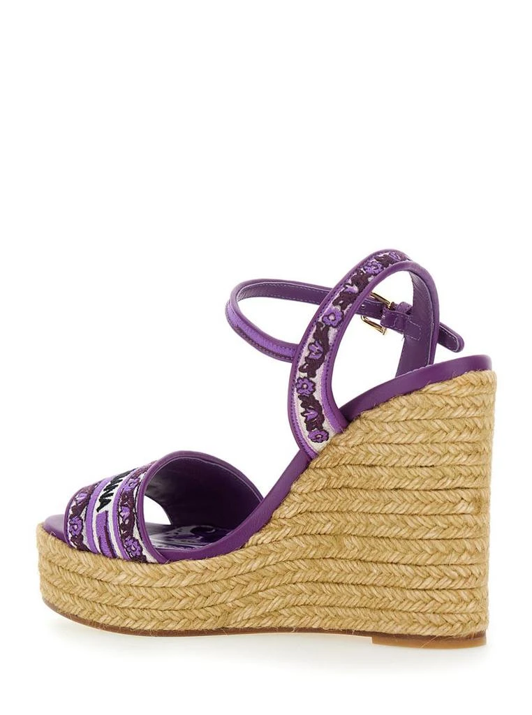 Dolce & Gabbana Violet Wedges With Logo Embroidery On The Front And All-Over Majolica Motif In Cotton Blend Woman 3