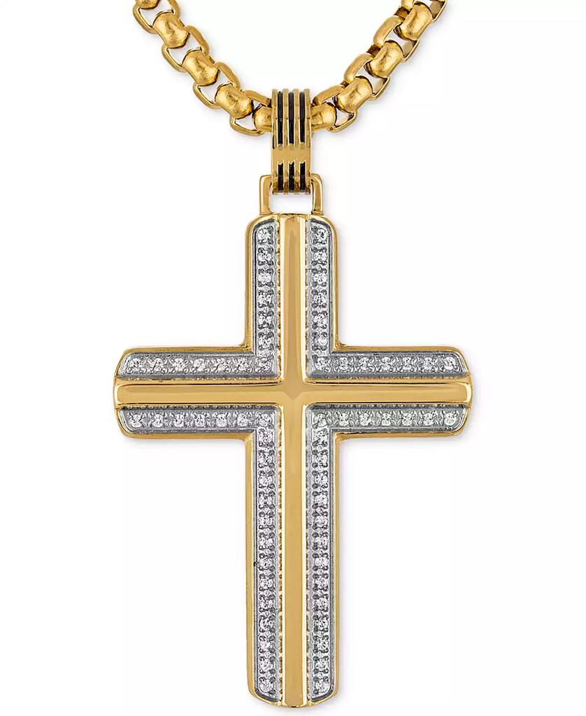 Esquire Men's Jewelry Diamond Cross 22" Pendant Necklace (1/3 ct. t.w.) in Gold-Tone Ion-Plated Stainless Steel