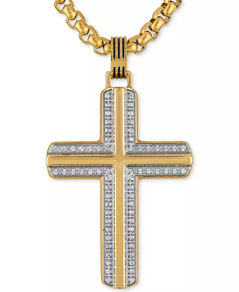 Esquire Men's Jewelry Diamond Cross 22" Pendant Necklace (1/3 ct. t.w.) in Gold-Tone Ion-Plated Stainless Steel 1