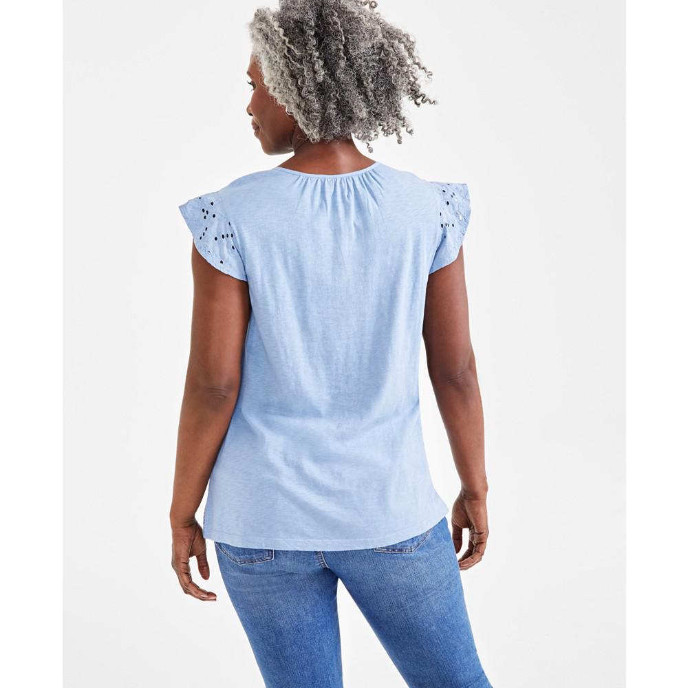 Style & Co Women's Mixed-Media Lace-Trimmed Top, Created for Macy's