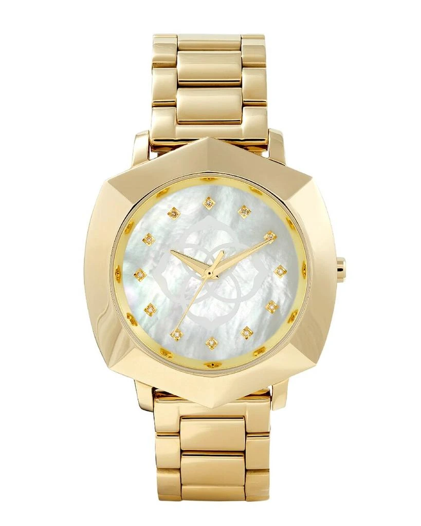 Kendra Scott Gold Tone Dira Watch 38mm in ivory mother of pearl kendra-scott-alex-28mm-watch-  main image 3
